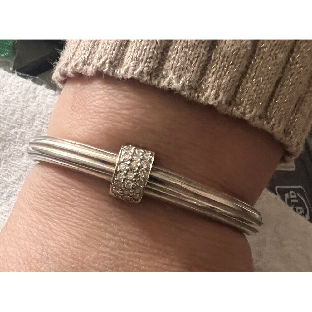 Slane & Slane Sterling Silver Diamond In 10k Gold Clasp Hinged Bracelet 43 G
